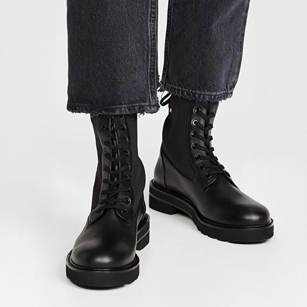 Stuart Weitzman Ande Lift Bootie Black Leather Combat Boots Size 9.5 - Picture 1 of 12